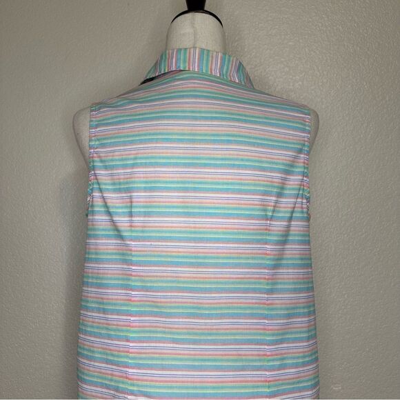 Fresh Produce 100% Cotton Multicolor Striped Sleeveles Button down Shirt - Picture 7 of 13